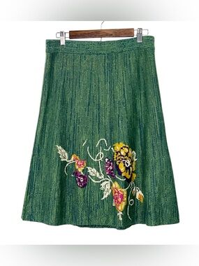 Nick & Mo Green Embroidered Floral Knit Skirt Fairycore Cottage Boho Y2K Size L